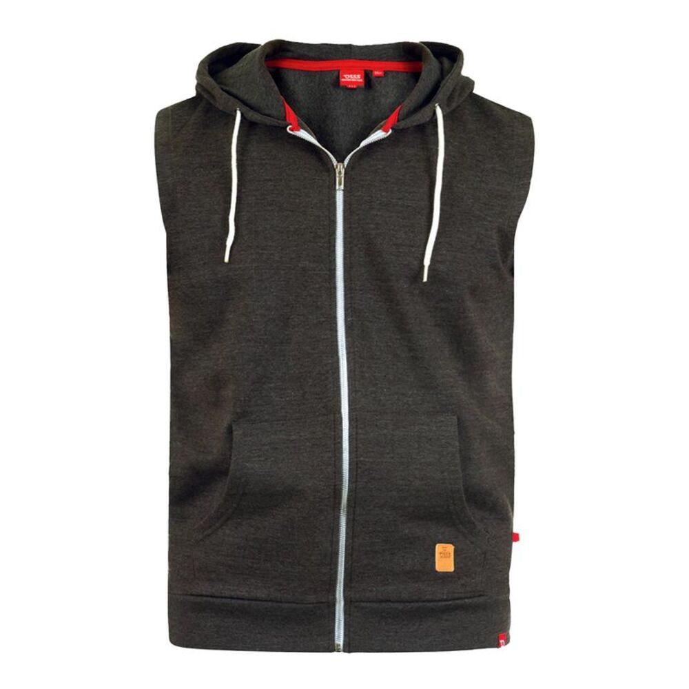 Duke Mens D555 Blake Kingsize Sleeveless Full Zip Hoodie / Charcoal Melange